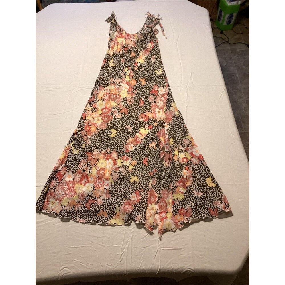 vintage gantos dress S leopard floral size slit sleeveless